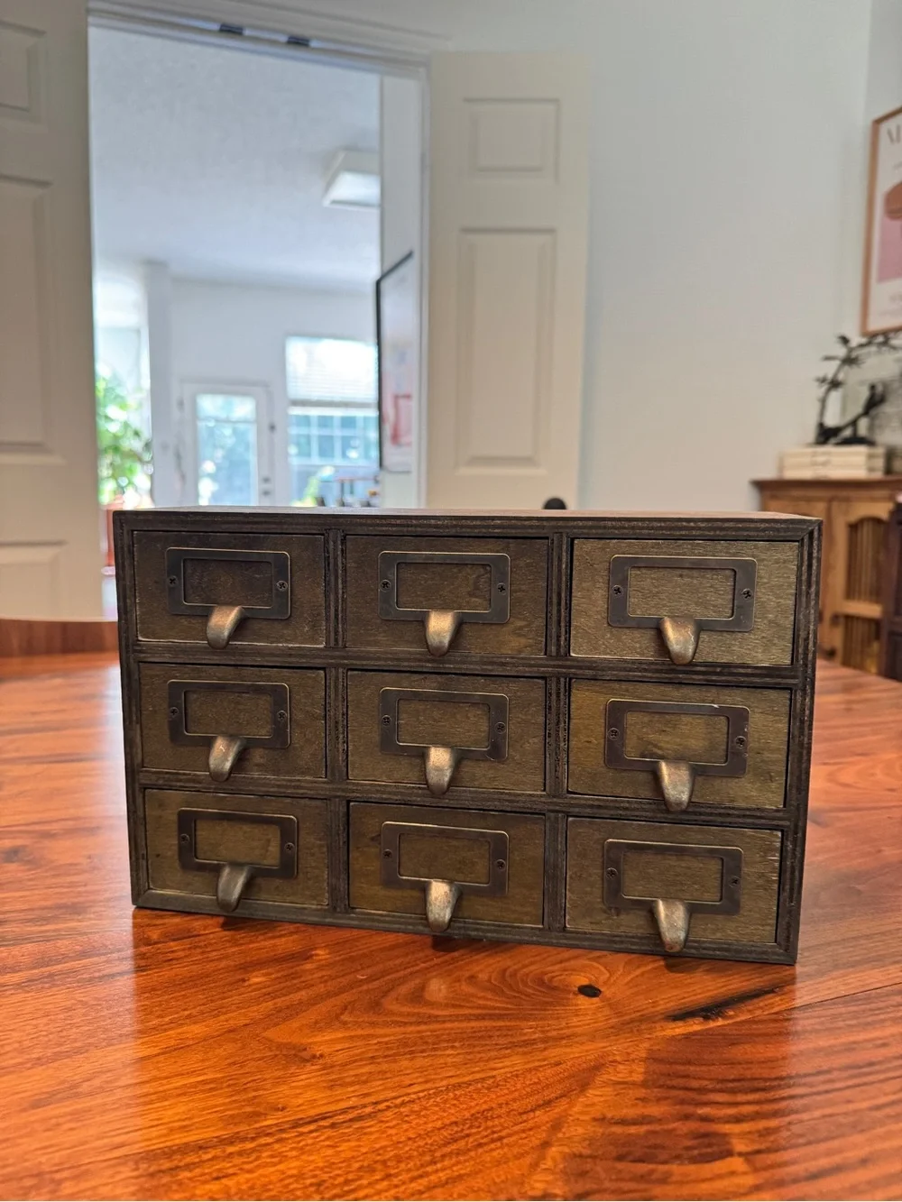 Antique-Style 9-Drawer Desktop Organizer in Aged Brass